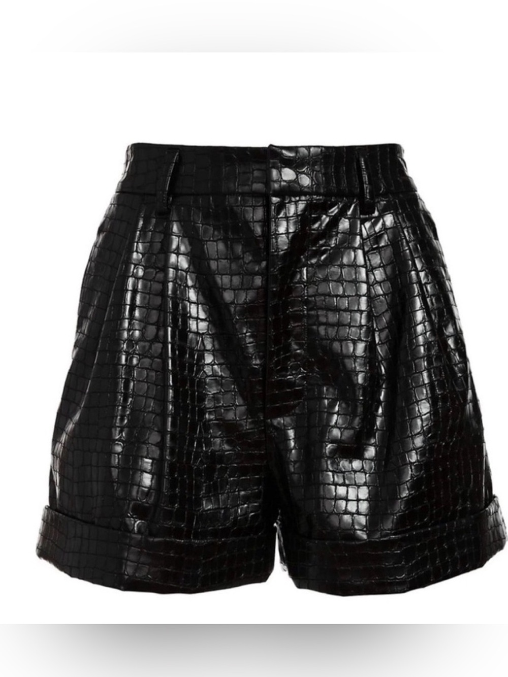 Alice + Olivia Black Croc-Embossed Leather Shorts